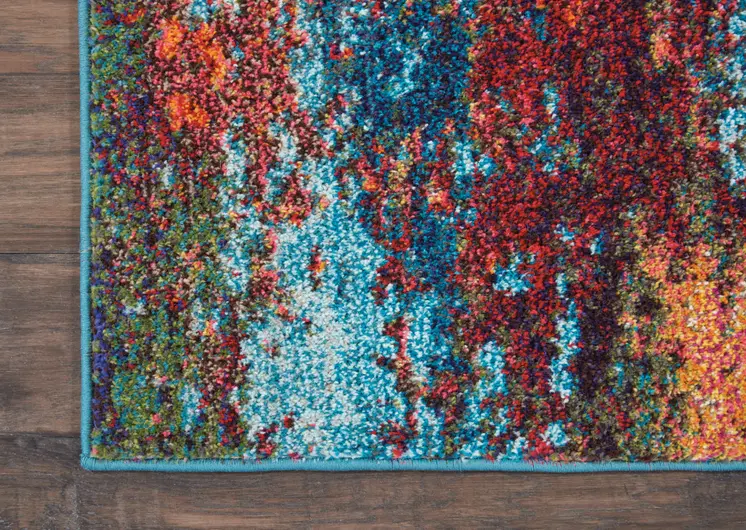 12' Blue And Orange Abstract Runner Rug
