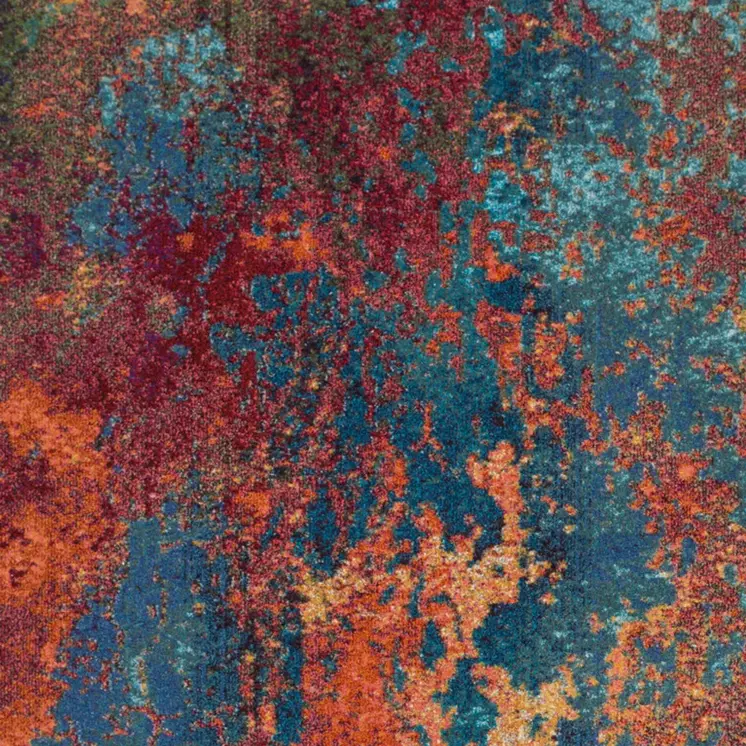 7' X 10' Blue and Orange Abstract Power Loom Area Rug