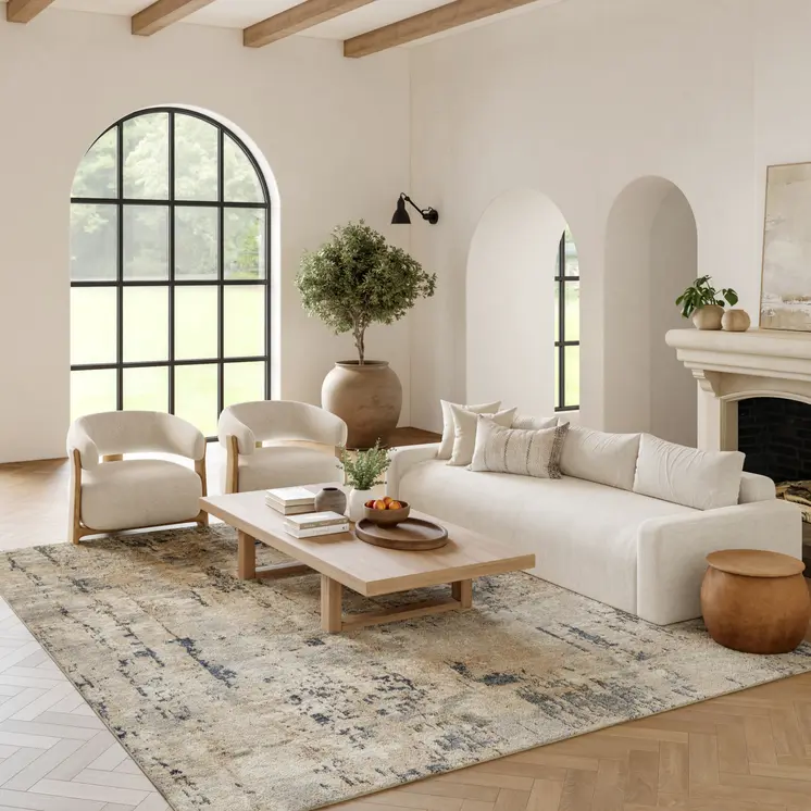 6' X 9' Beige Abstract Power Loom Area Rug