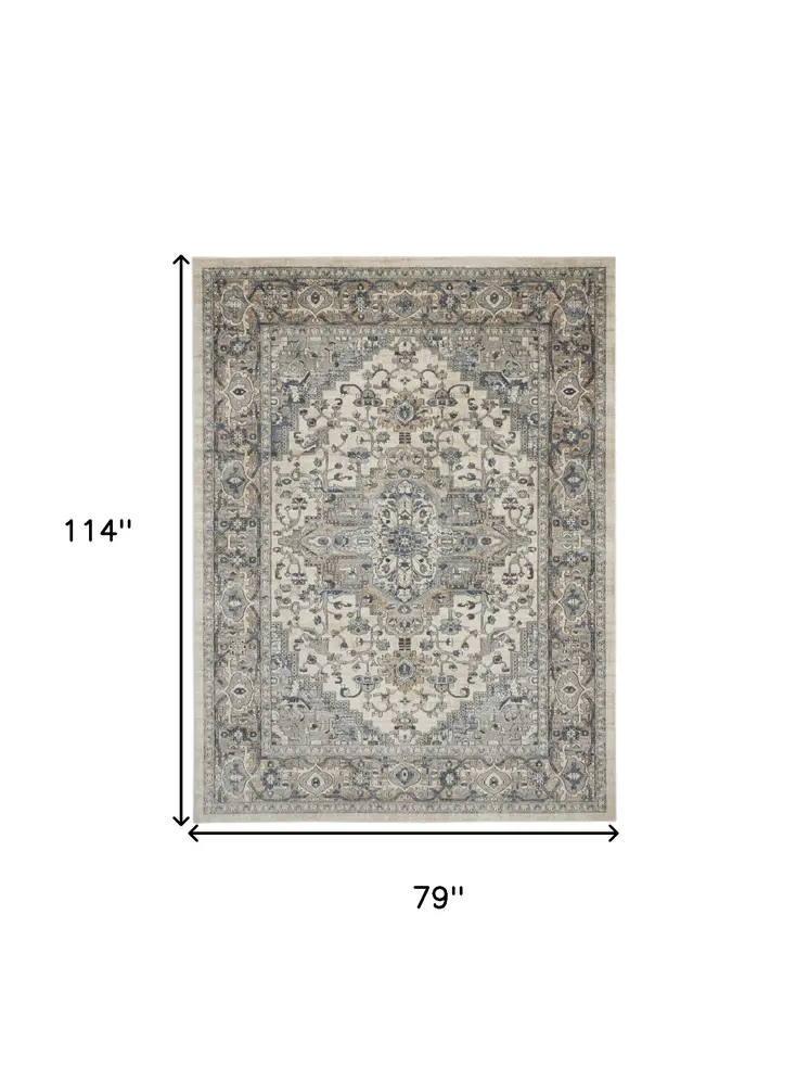 7' X 10' Ivory Floral Power Loom Area Rug
