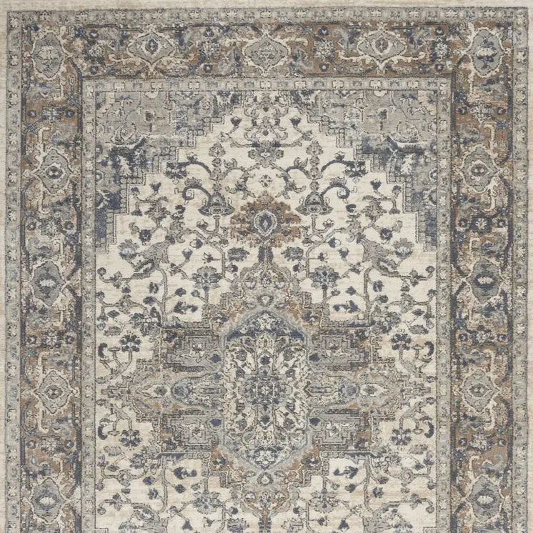 6' X 9' Ivory Floral Power Loom Area Rug