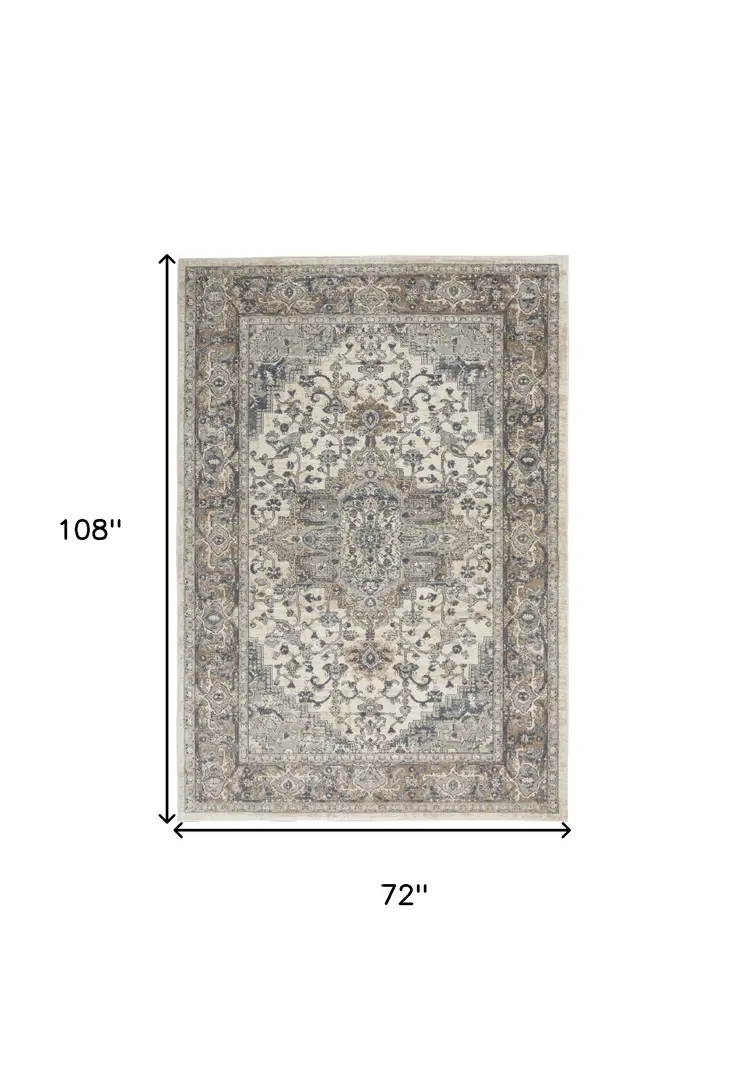 6' X 9' Ivory Floral Power Loom Area Rug