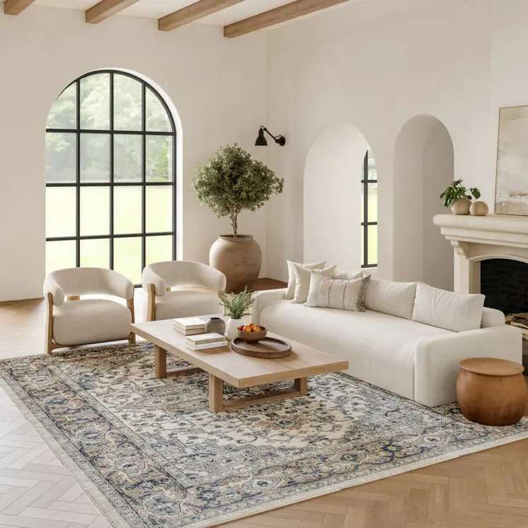 10' X 14' Ivory Floral Power Loom Area Rug