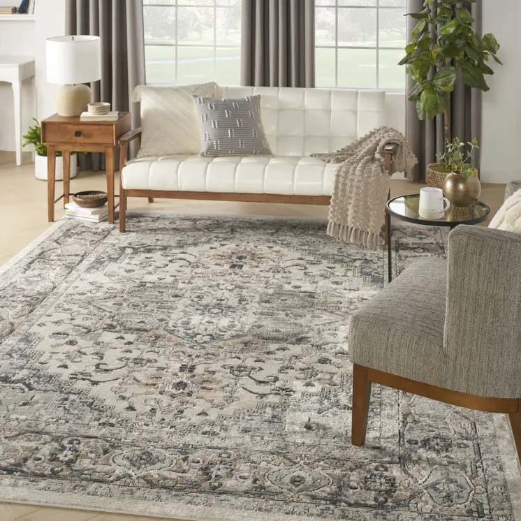 9' X 12' Ivory Floral Power Loom Area Rug