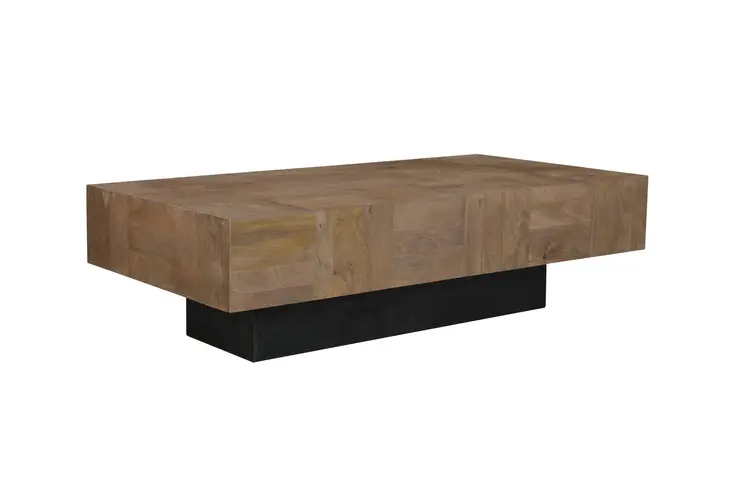 59" Dark Brown and Black Solid Wood Block Coffee Table