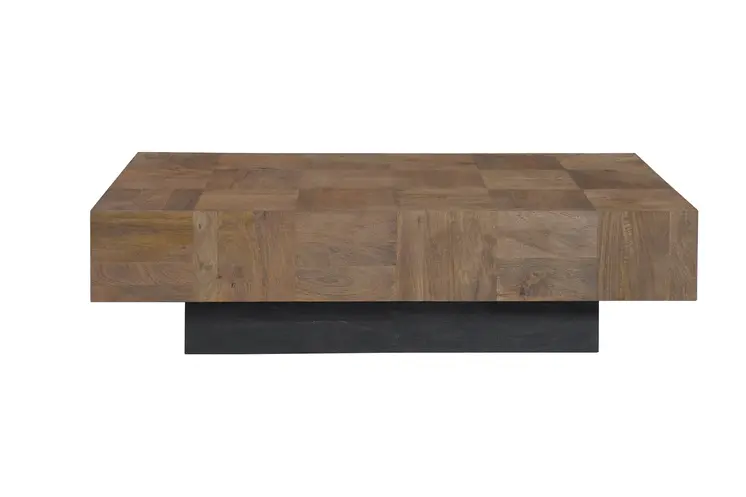 59" Dark Brown and Black Solid Wood Block Coffee Table