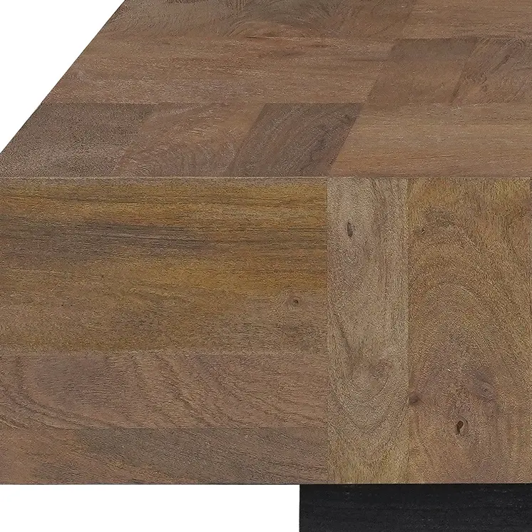 59" Dark Brown and Black Solid Wood Block Coffee Table
