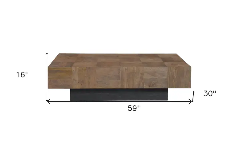 59" Dark Brown and Black Solid Wood Block Coffee Table