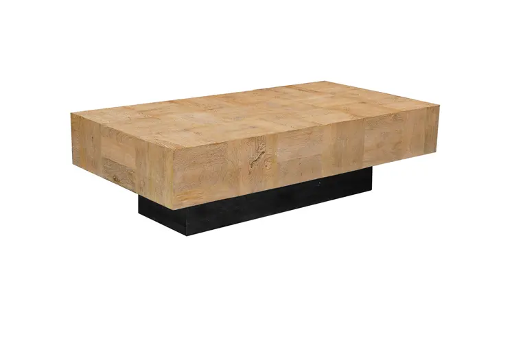 59" Natural and Black Solid Wood Block Coffee Table