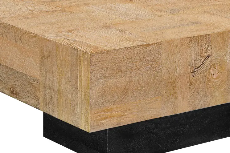 59" Natural and Black Solid Wood Block Coffee Table