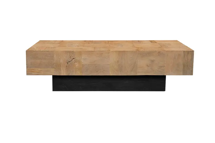 59" Natural and Black Solid Wood Block Coffee Table