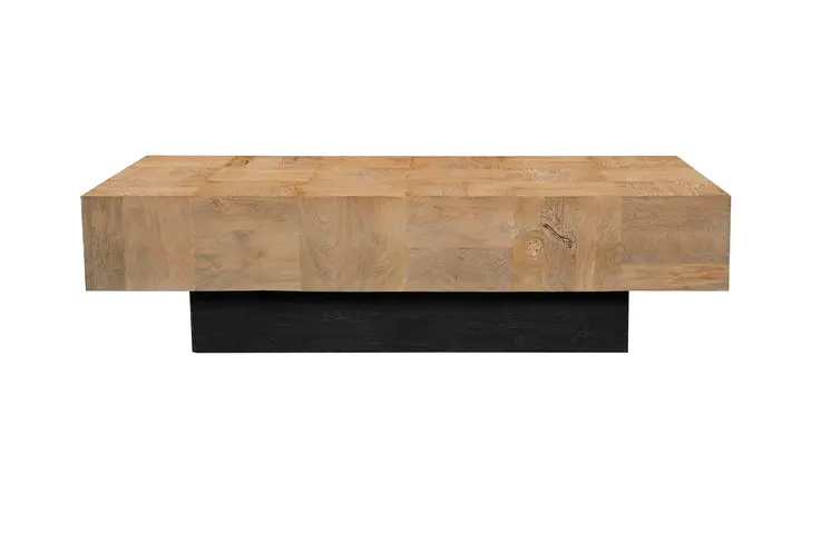 59" Natural and Black Solid Wood Block Coffee Table