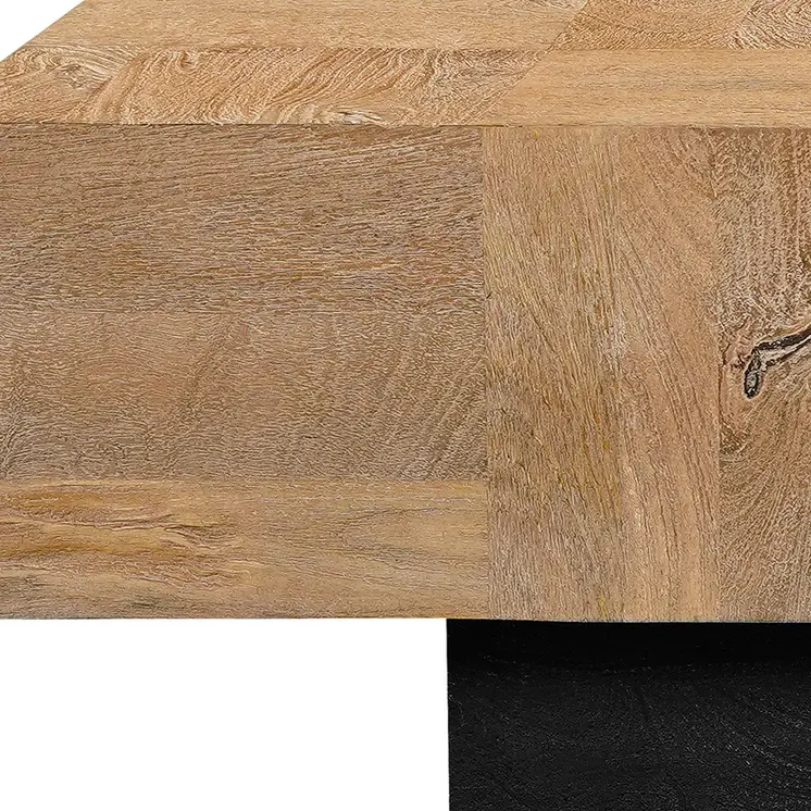 59" Natural and Black Solid Wood Block Coffee Table