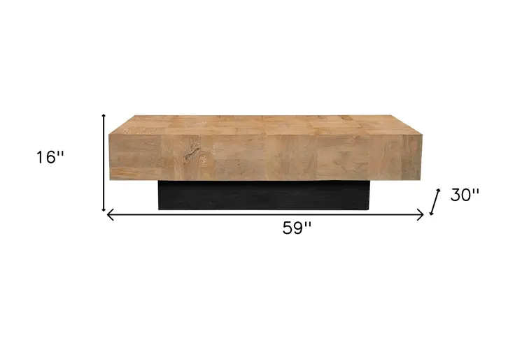 59" Natural and Black Solid Wood Block Coffee Table