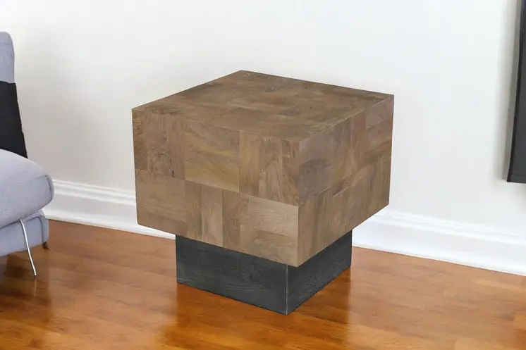 22" Black And Brown Solid Wood Square End Table