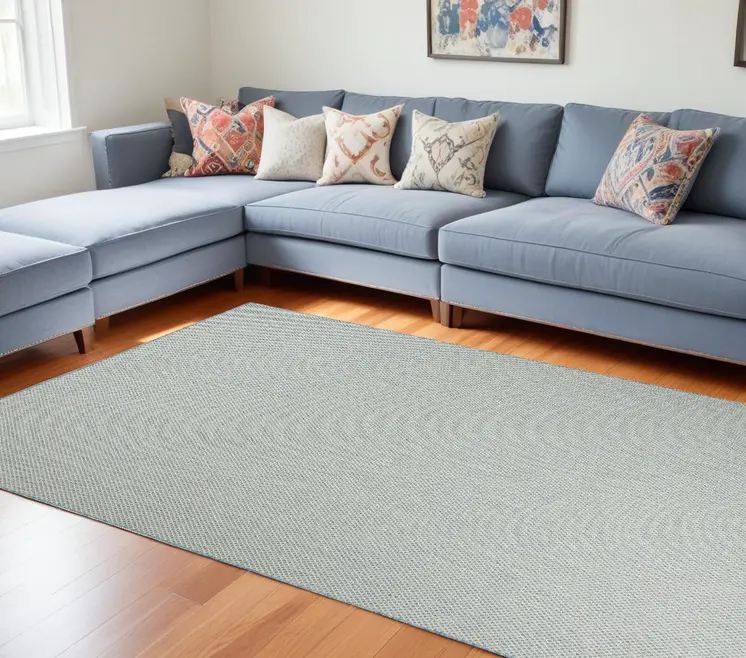 9' X 12' Aqua And Ivory Indoor Outdoor Area Rug