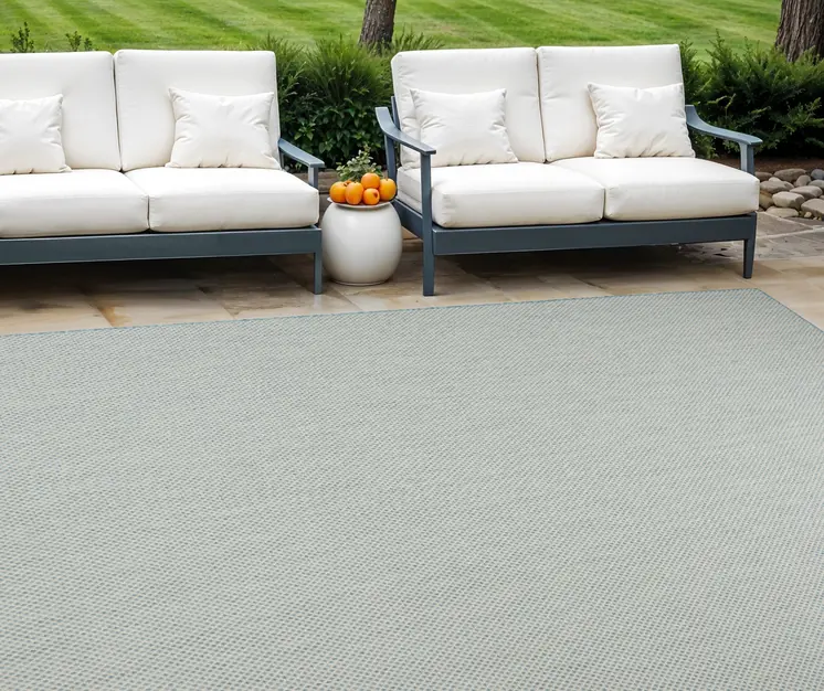 9' X 12' Aqua And Ivory Indoor Outdoor Area Rug