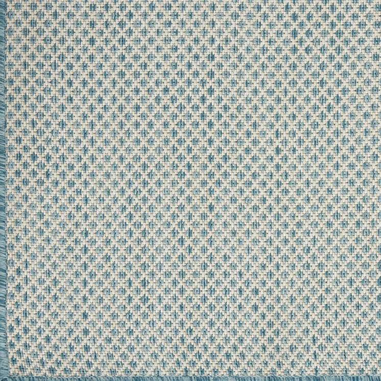 9' X 12' Aqua And Ivory Indoor Outdoor Area Rug