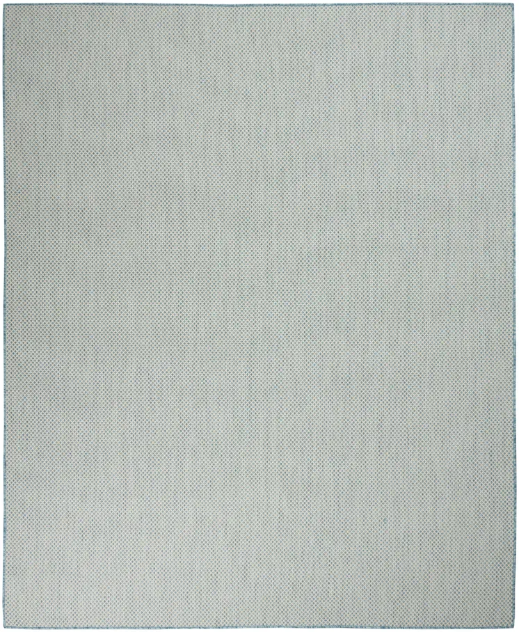 9' X 12' Aqua And Ivory Indoor Outdoor Area Rug