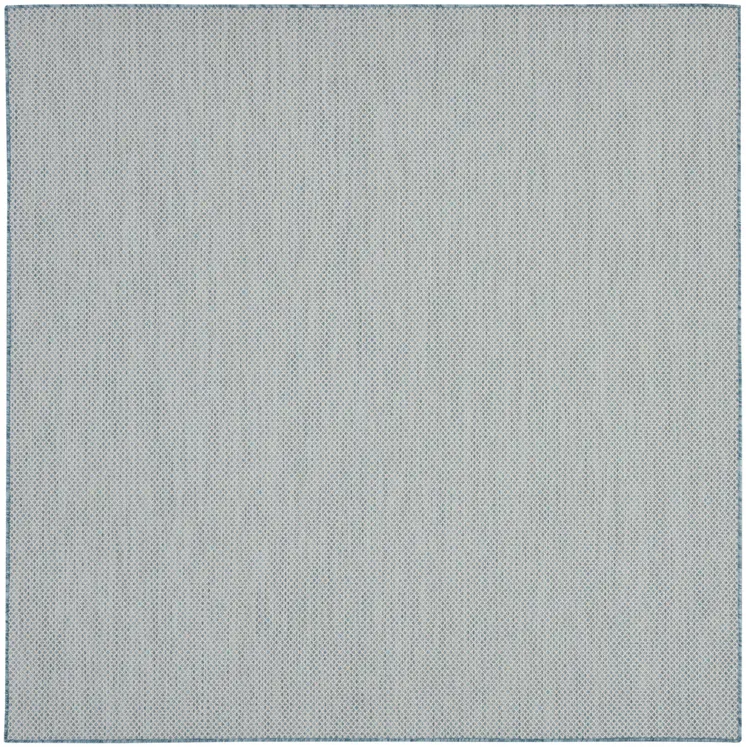 8' Aqua And Ivory Square Indoor Outdoor Area Rug