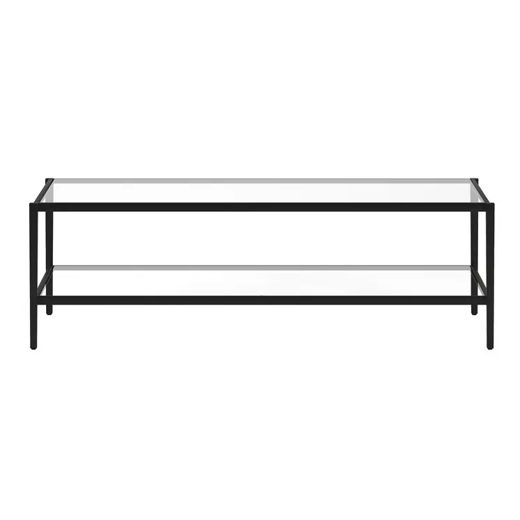 54" Black Glass And Steel Coffee Table With Shelf