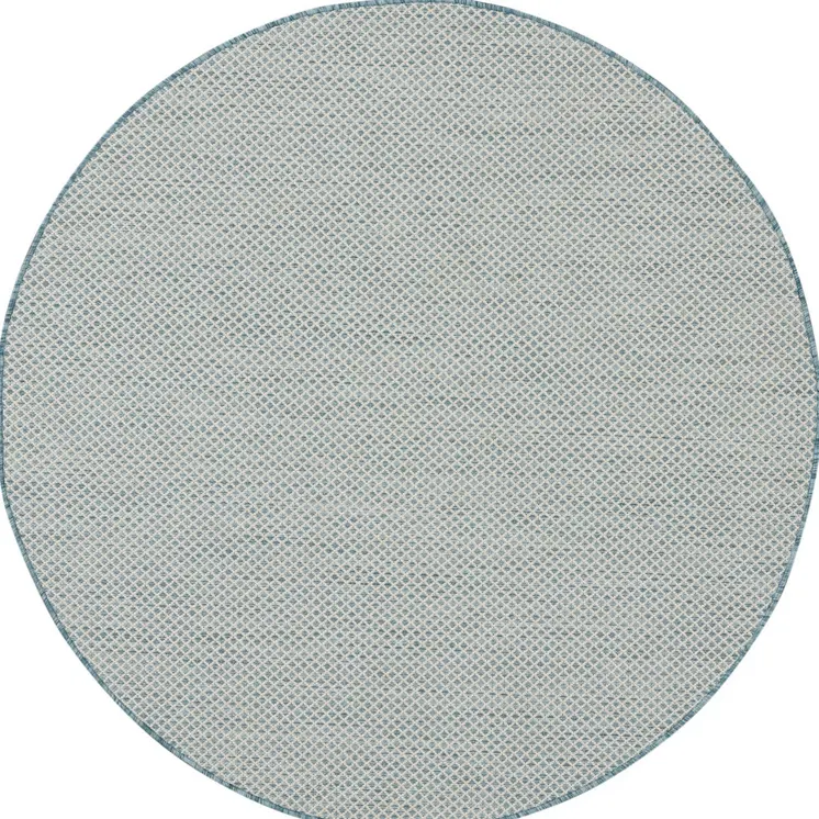 5' Blue Round Geometric Power Loom Area Rug
