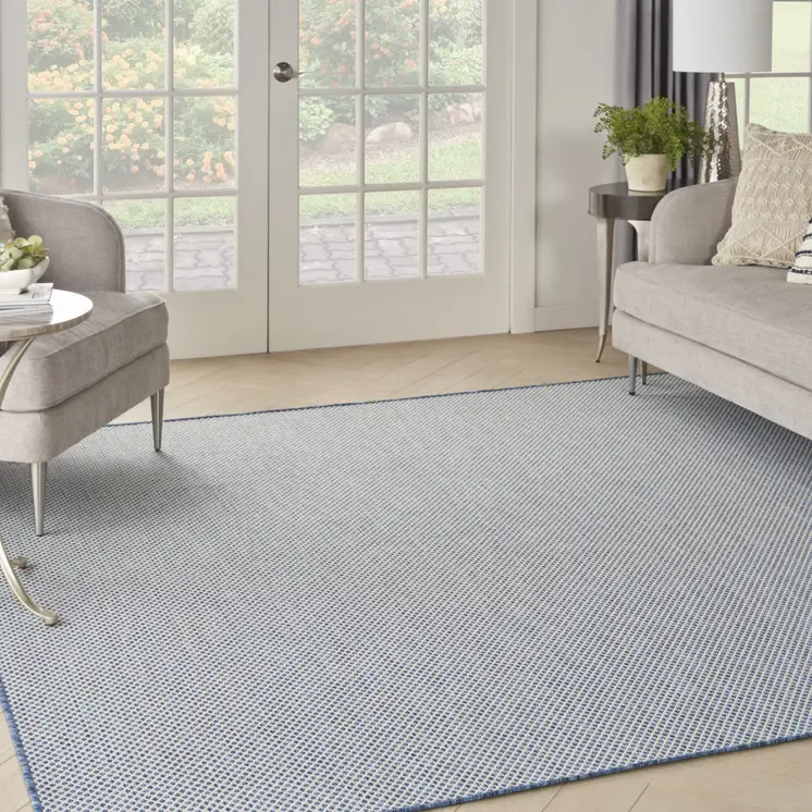 8' Blue and Ivory Indoor Outdoor Area Rug