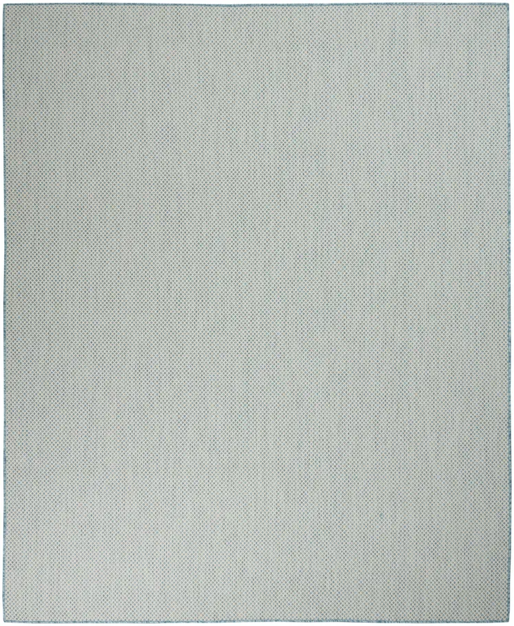 7' X 10' Aqua And Ivory Indoor Outdoor Area Rug