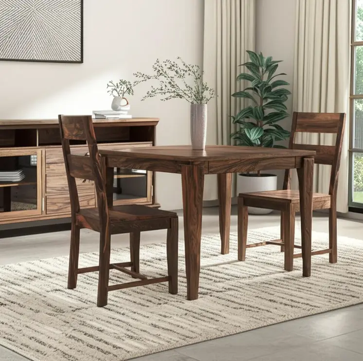 Set of Two Dark Brown Solid Wood Ladder Back Dining Side Chairs