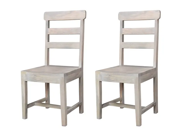 Set of Two White Wood Ladder Back Dining Side Chairs