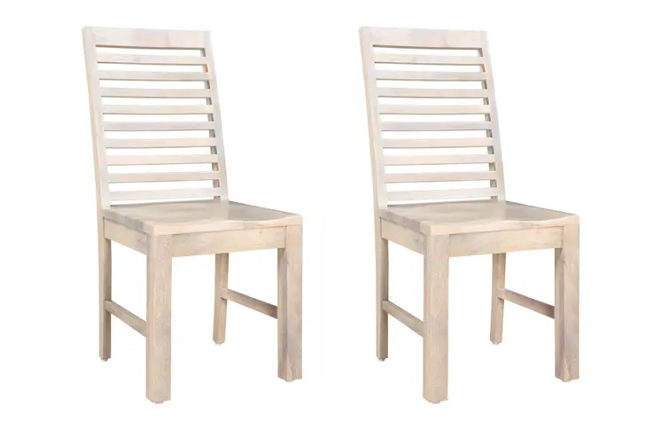 Set of Two White Wood Ladder Back Dining Side Chairs