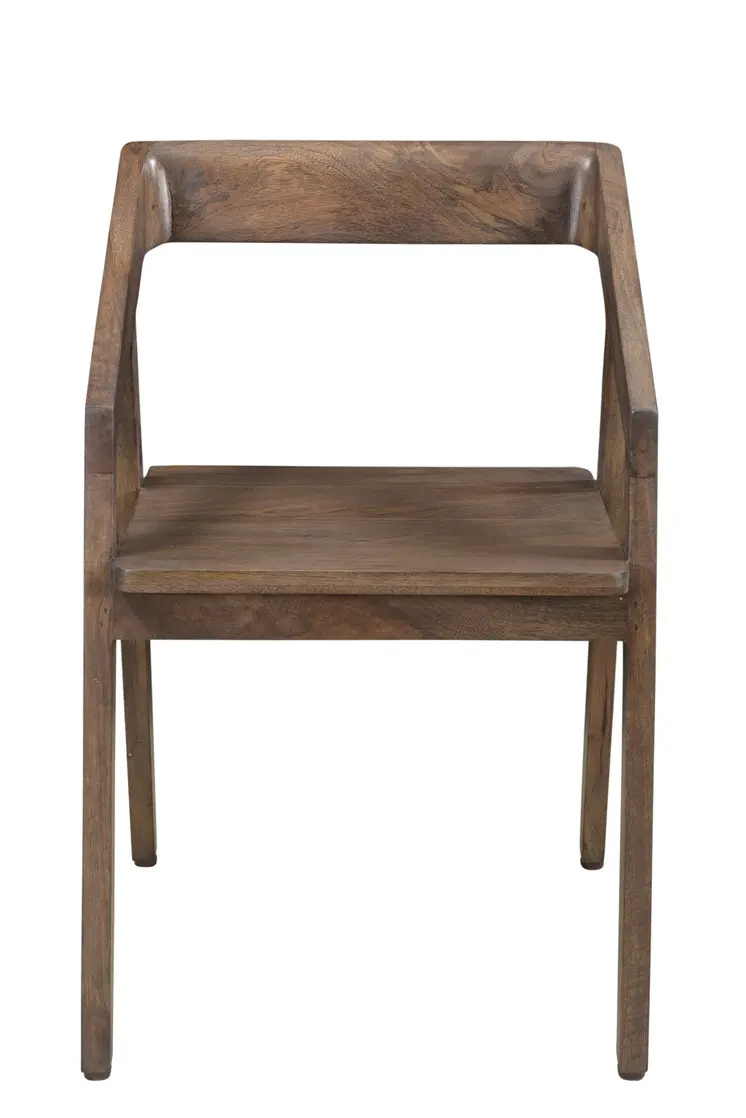 Dark Brown Solid Wood Open Back Dining Arm Chair