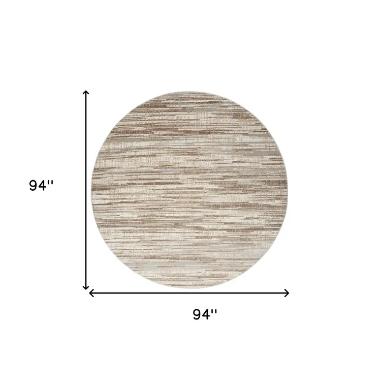 8' Brown Round Abstract Power Loom Area Rug
