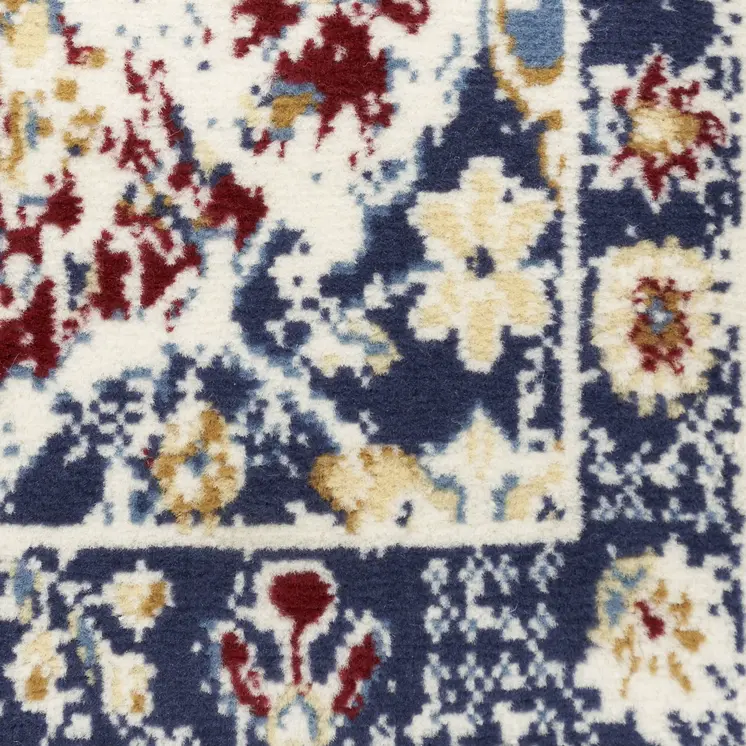 8' Navy Blue Damask Power Loom Distressed Runner Rug
