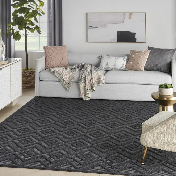 9' X 12' Charcoal And Gray Indoor Outdoor Area Rug