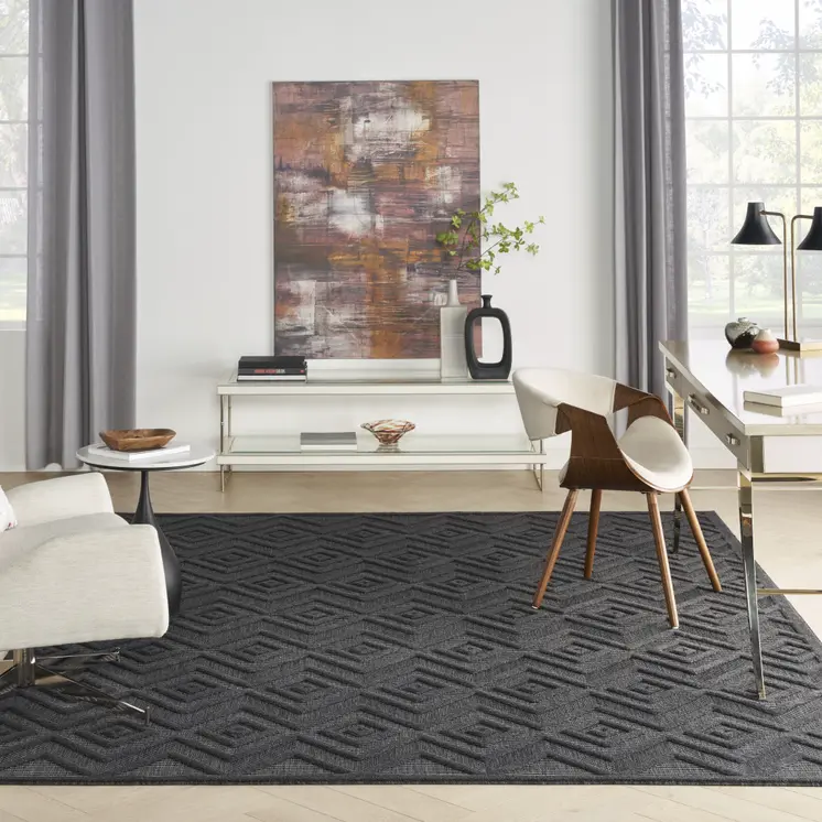 9' X 12' Charcoal And Gray Indoor Outdoor Area Rug