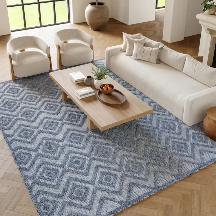 9' X 12' Denim Blue Indoor Outdoor Area Rug