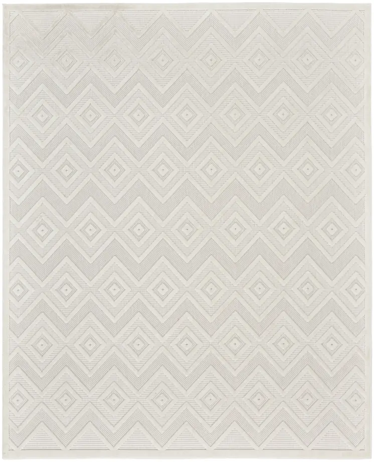 7' X 10' Ivory And White Indoor Outdoor Area Rug