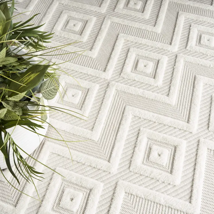 9' X 12' Ivory And White Indoor Outdoor Area Rug