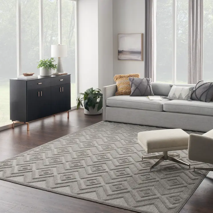 9' X 12' Gray And Silver Indoor Outdoor Area Rug
