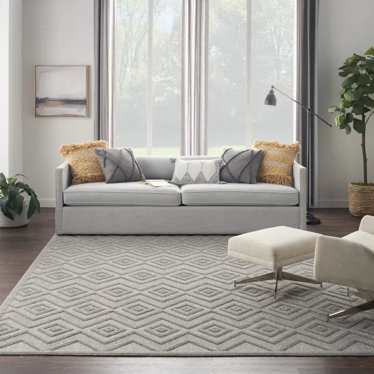 9' X 12' Gray And Silver Indoor Outdoor Area Rug