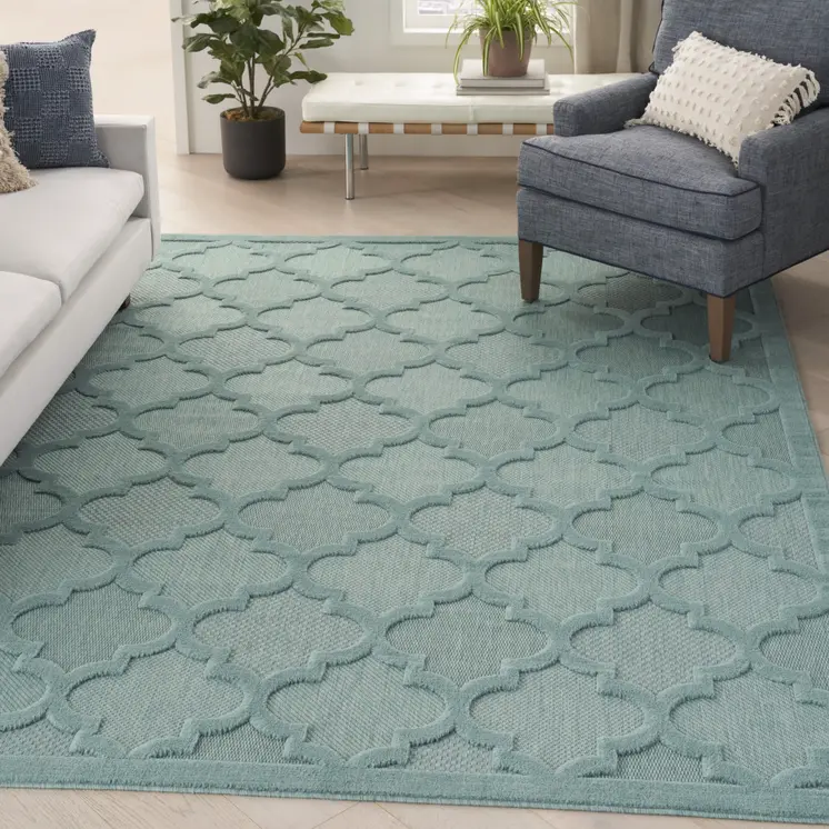 7' X 10' Aqua Indoor Outdoor Area Rug