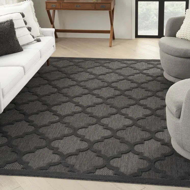 9' X 12' Charcoal And Gray Indoor Outdoor Area Rug