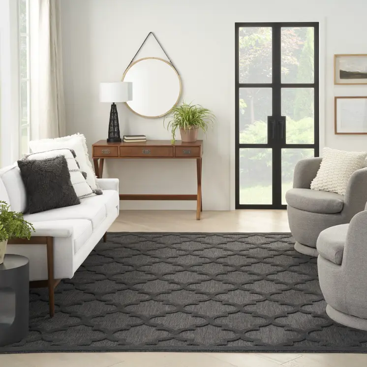 9' X 12' Charcoal And Gray Indoor Outdoor Area Rug