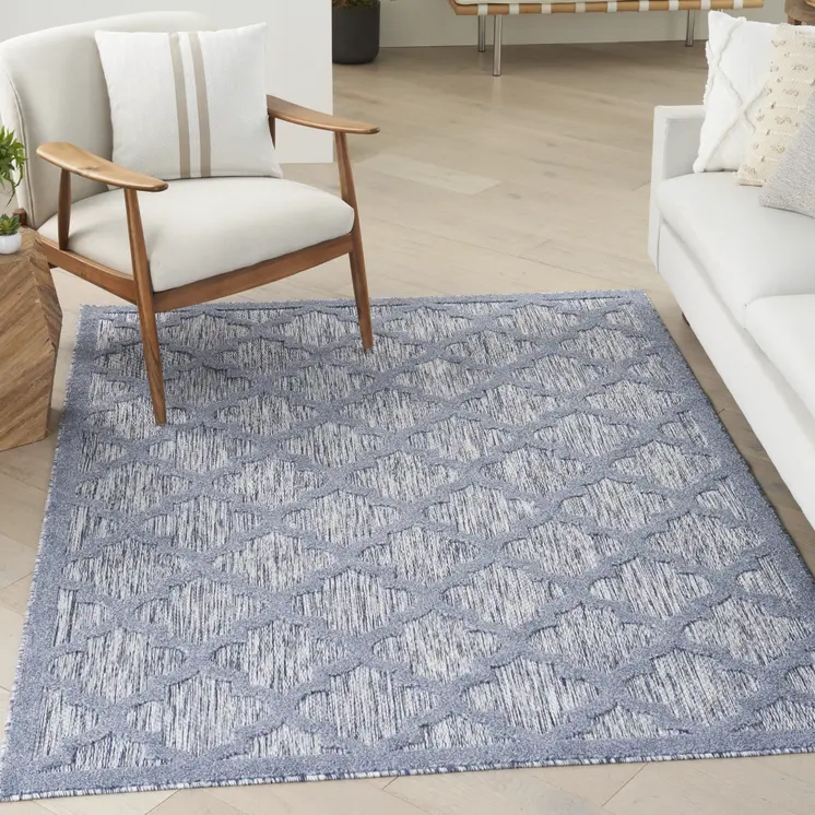 6' X 9' Blue Geometric Flatweave Area Rug