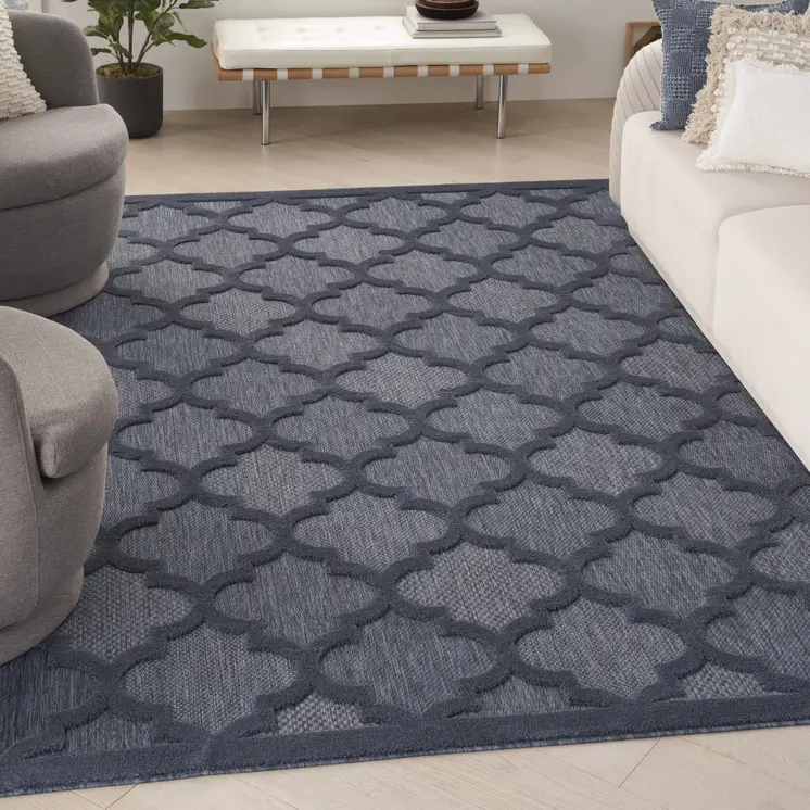 7' X 10' Navy Blue Indoor Outdoor Area Rug