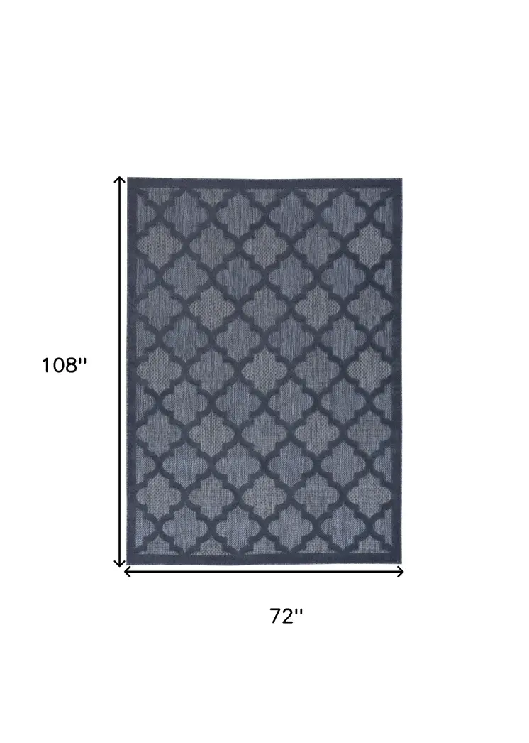 6' X 9' Navy Blue Geometric Flatweave Area Rug