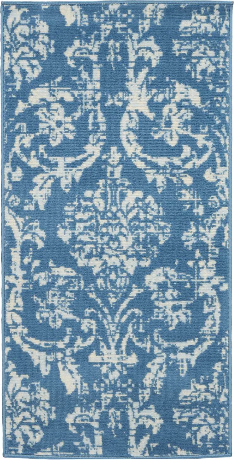 2' X 4' Blue Damask Power Loom Area Rug