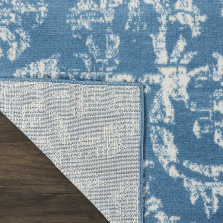 8' X 10' Blue Damask Power Loom Area Rug