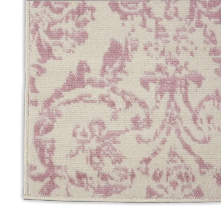 7' Cream Damask Power Loom Runner Rug